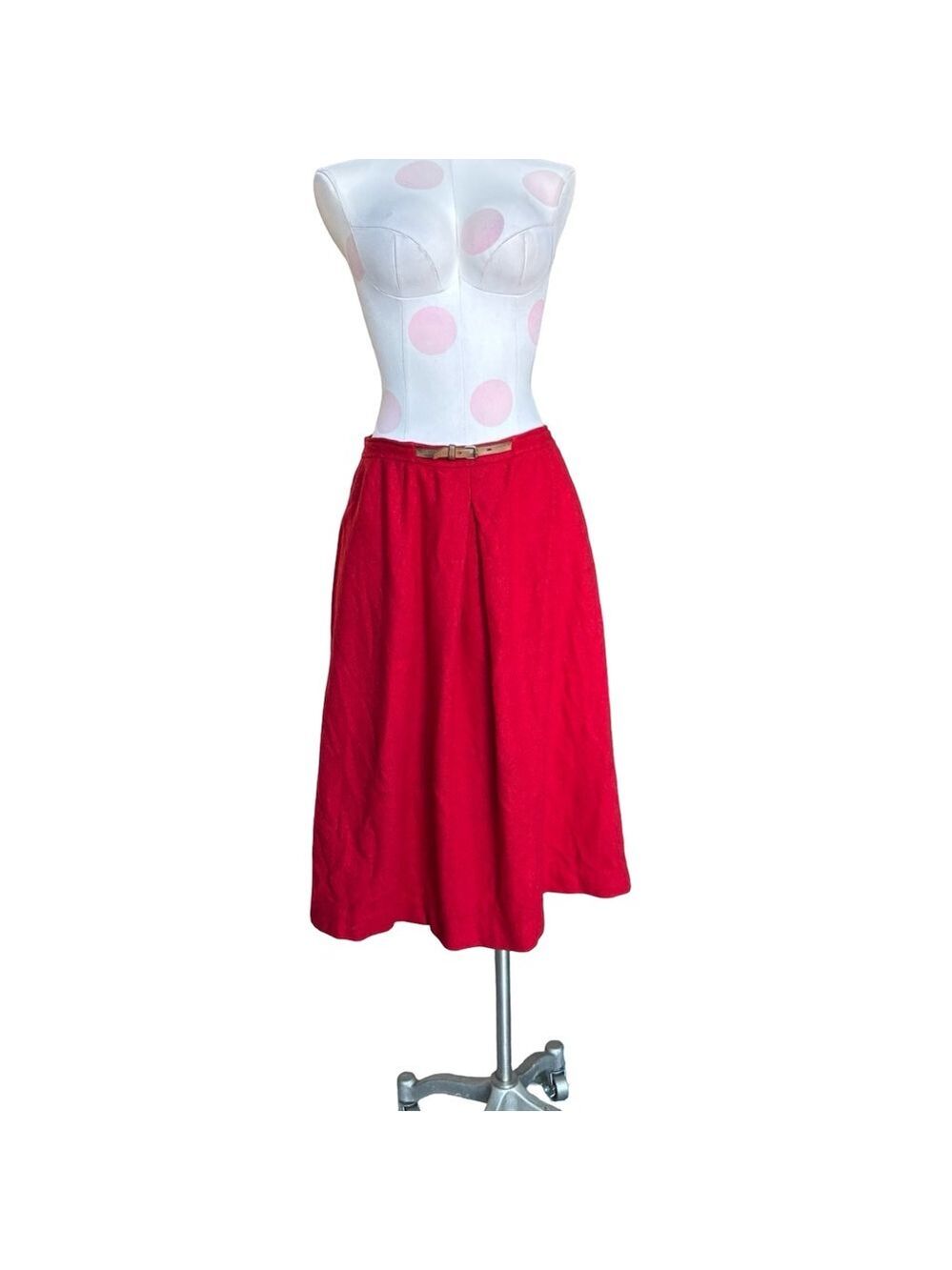 Vintage Red Midi A-Line Skirt- Wool- 16/Large